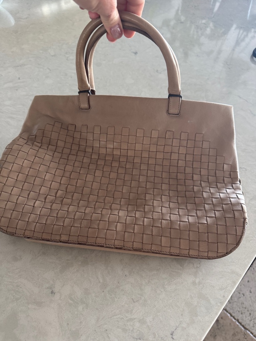 Balenciaga Woven Leather Satchel in Taupe